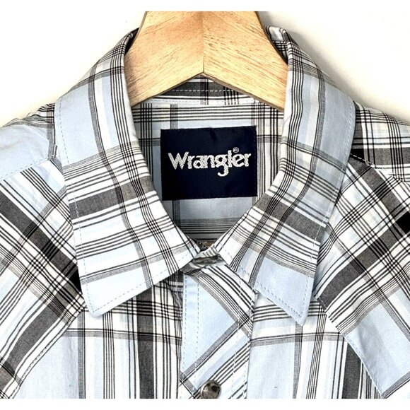 Wrangler Mens Shirt Western Cowboy Pearl Snap Embroidered Spell Out Button Up M - Picture 3 of 13